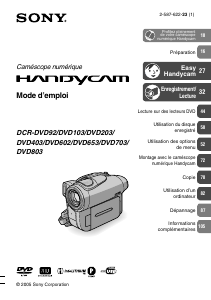 Mode d’emploi Sony DCR-DVD803E Caméscope