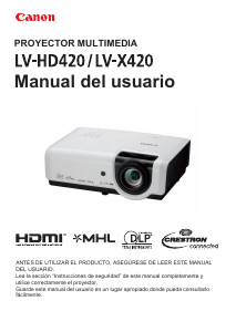 Manual de uso Canon LV-X420 Proyector
