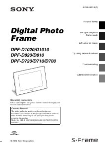Manual Sony DPF-D810 Digital Photo Frame