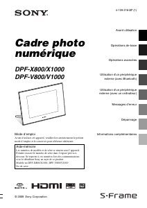 Mode d’emploi Sony DPF-X800 Cadre photo numérique