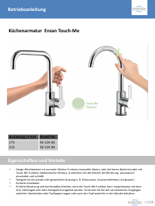 Bedienungsanleitung Evenes Enzan Touch-Me Wasserhahn