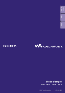 Mode d’emploi Sony NWZ-A815 Walkman Lecteur Mp3