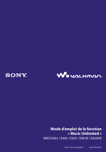 Mode d’emploi Sony NWZ-E463 Lecteur Mp3