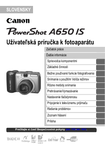 Návod Canon PowerShot A650 IS Digitálna kamera