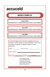 Mode d’emploi Accucold S19LWHPLUS2 Réfrigérateur