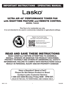 Handleiding Lasko T48335 Ultra Air Ventilator