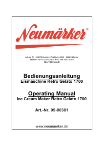 Bedienungsanleitung Neumärker Gelato 1700 Eismaschine