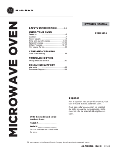 Manual de uso GE PCHK11S1WSS Microondas