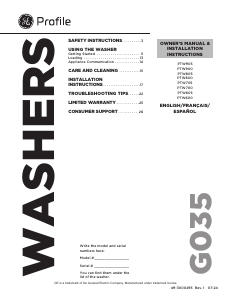 Manual de uso GE PTW805BPWRS Lavadora