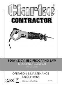 Handleiding Clarke CON 850B Reciprozaag