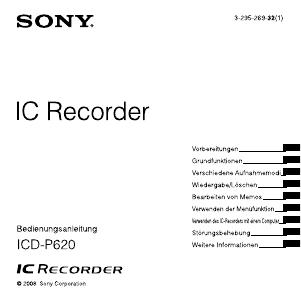 Bedienungsanleitung Sony ICD-P620 Diktiergerät