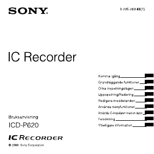 Bruksanvisning Sony ICD-P620 Diktafon