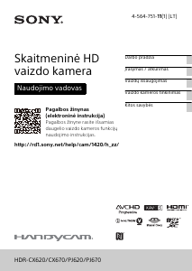 Vadovas Sony HDR-CX620 Vaizdo kamera
