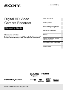 Manual Sony HDR-GW77VE Camcorder