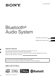 Manual de uso Sony MEX-BT3700U Radio para coche