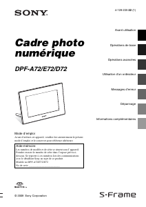 Mode d’emploi Sony DPF-D72 Cadre photo numérique