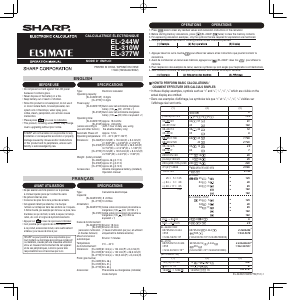 Mode d’emploi Sharp EL-310W Elsi Mate Calculatrice