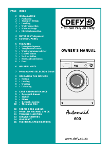 Manual Defy Automaid 600 Washing Machine