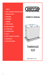 Manual Defy Twinmaid 920 Washing Machine