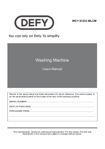 Manual Defy WCY 81233 MLCM Washing Machine