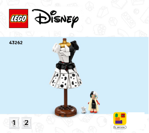 Vadovas Lego set 43262 Disney Piktadarės ir Kruelos De Vil suknelės