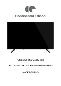Mode d’emploi Continental Edison CELED50SVQLD25B3 Téléviseur LED