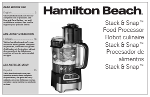 Manual Hamilton Beach 70755 Stack & Snap Food Processor