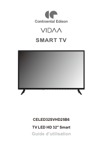 Mode d’emploi Continental Edison CELED32SVHD25B6 Téléviseur LED