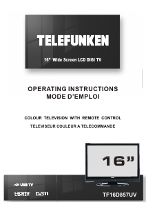Mode d’emploi Telefunken TF16D857UV Téléviseur LCD