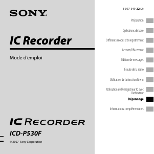 Mode d’emploi Sony ICD-P530F Enregistreur numérique