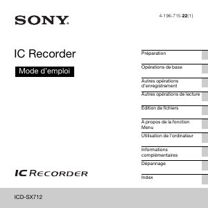 Mode d’emploi Sony ICD-SX712 Enregistreur numérique