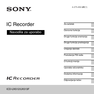 Priročnik Sony ICD-UX513F Snemalnik zvoka