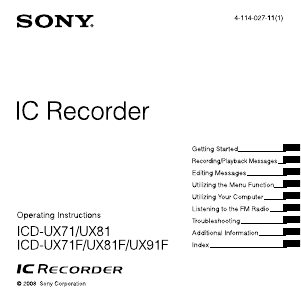 Handleiding Sony ICD-UX81F Audiorecorder