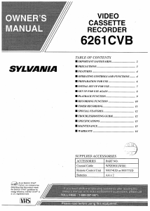 Mode d’emploi Sylvania 6261CVB Magnétoscope