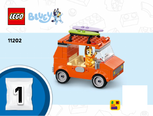 Manual Lego set 11202 Bluey Viagem de Carro à Praia com a Bluey e a Família