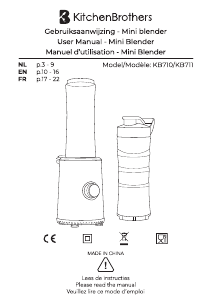 Mode d’emploi KitchenBrothers KB711 Blender