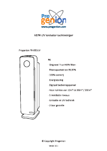 Handleiding Progenion PR-950UV Luchtreiniger