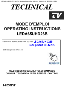 Mode d’emploi Technical LEDA65UHD23B Téléviseur LED