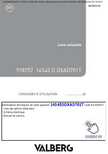 Mode d’emploi Valberg 14S45 D DXAD701T Lave-vaisselle