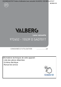 Mode d’emploi Valberg 15S39 D SAD701T Lave-vaisselle