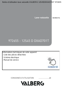 Mode d’emploi Valberg 12S45 D DXAD701T Lave-vaisselle