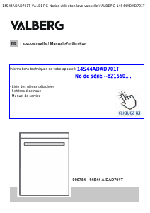 Mode d’emploi Valberg 14S44 A DAD701T Lave-vaisselle