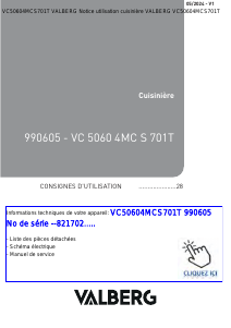 Mode d’emploi Valberg VC50604MCS701T Cuisinière