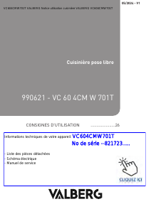 Mode d’emploi Valberg VC604CMW701T Cuisinière