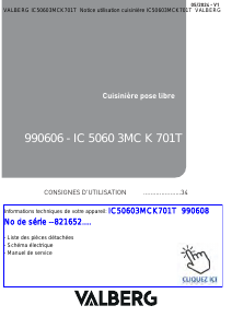 Mode d’emploi Valberg IC50603MCK701T Cuisinière