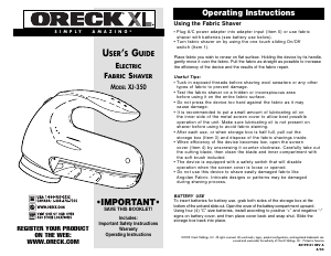 Manual Oreck XJ-350 Fabric Shaver