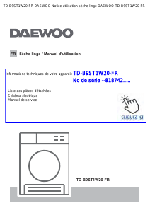 Mode d’emploi Daewoo TD-B9ST1W20-FR Sèche-linge