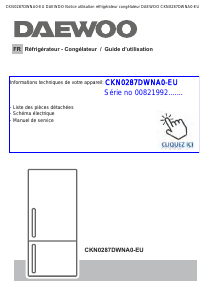 Mode d’emploi Daewoo CKN0287DWNA0-EU Réfrigérateur combiné