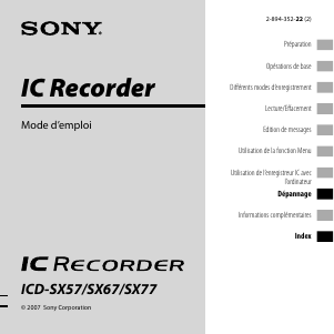 Mode d’emploi Sony ICD-SX57 Enregistreur numérique