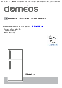 Mode d’emploi Doméos DP240VE20 Réfrigérateur combiné